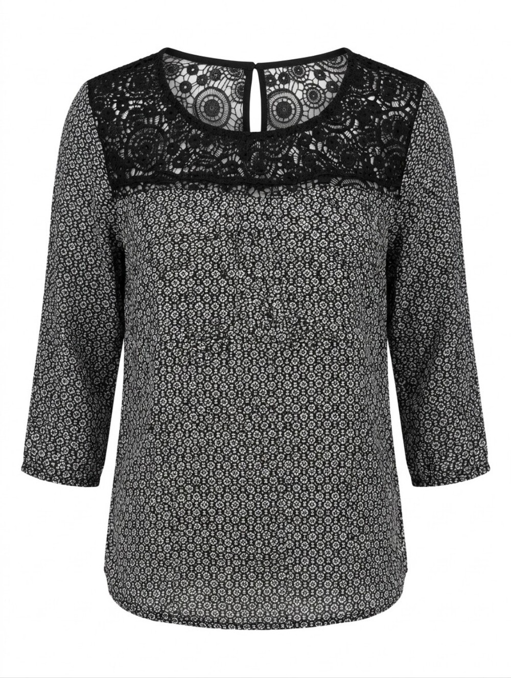 Reitmans | Black & White Printed Blouse with Delicate Embroidery/Lace
